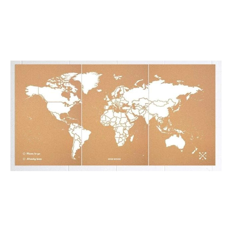 Mappemonde Miss Wood Woody Map Natural Cork XXXL white