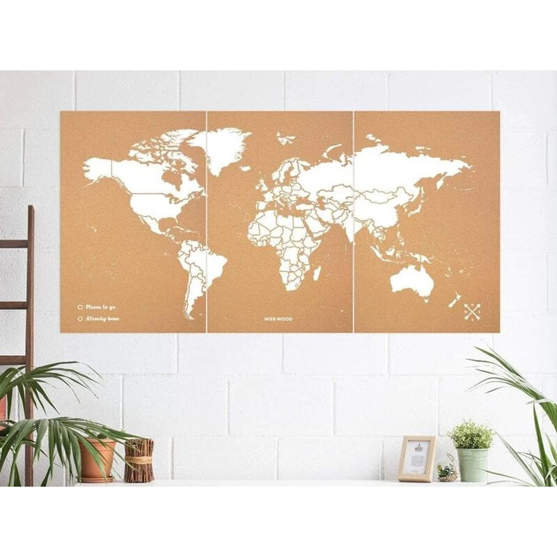 Mappemonde Miss Wood Woody Map Natural Cork XXXL white