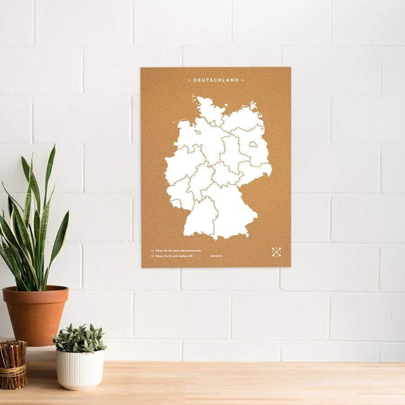 Carte géographique Miss Wood Woody Map Countries Deutschland Cork XL white (60 x 90 cm)