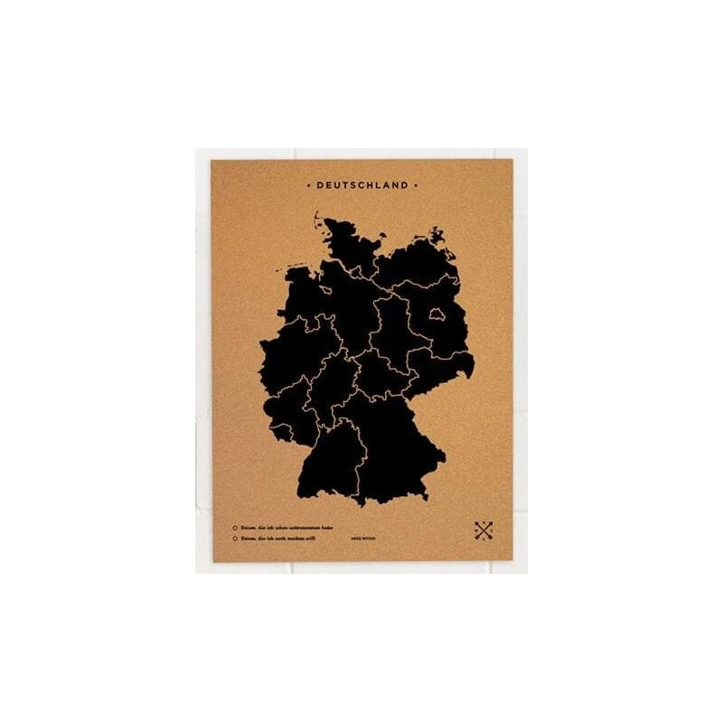 Carte géographique Miss Wood Woody Map Countries Deutschland Cork XL black (90 x 60 cm)