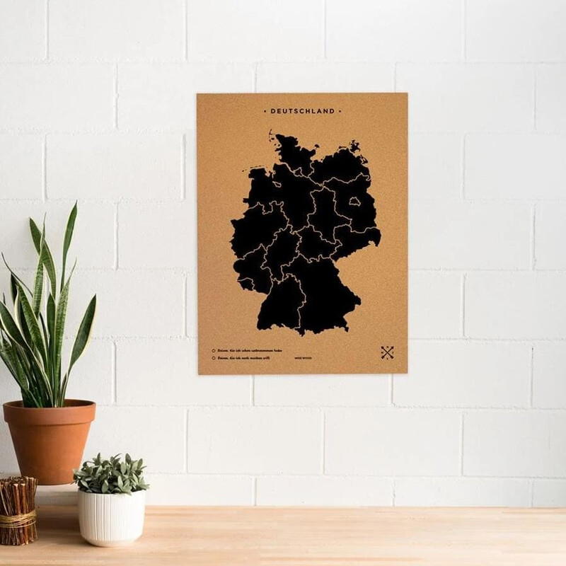 Carte géographique Miss Wood Woody Map Countries Deutschland Cork XL black (90 x 60 cm)