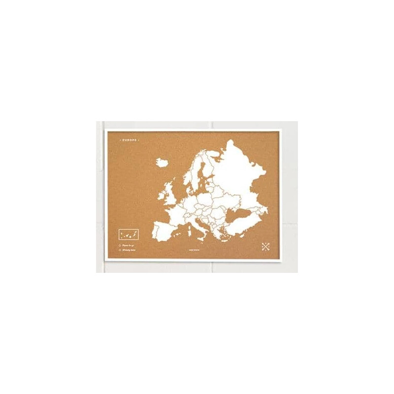 Carte des continents Miss Wood Woody Map Europe blanc 90x60cm encadré