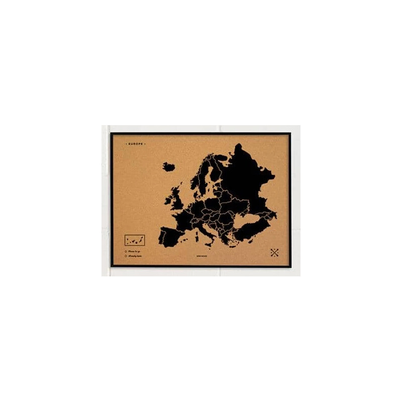 Carte des continents Miss Wood Woody Map Europa schwarz 60x45cm gerahmt