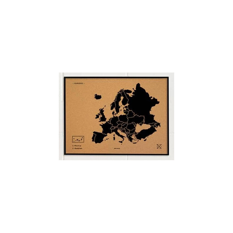 Carte des continents Miss Wood Woody Map Europe noir 90x60cm encadré