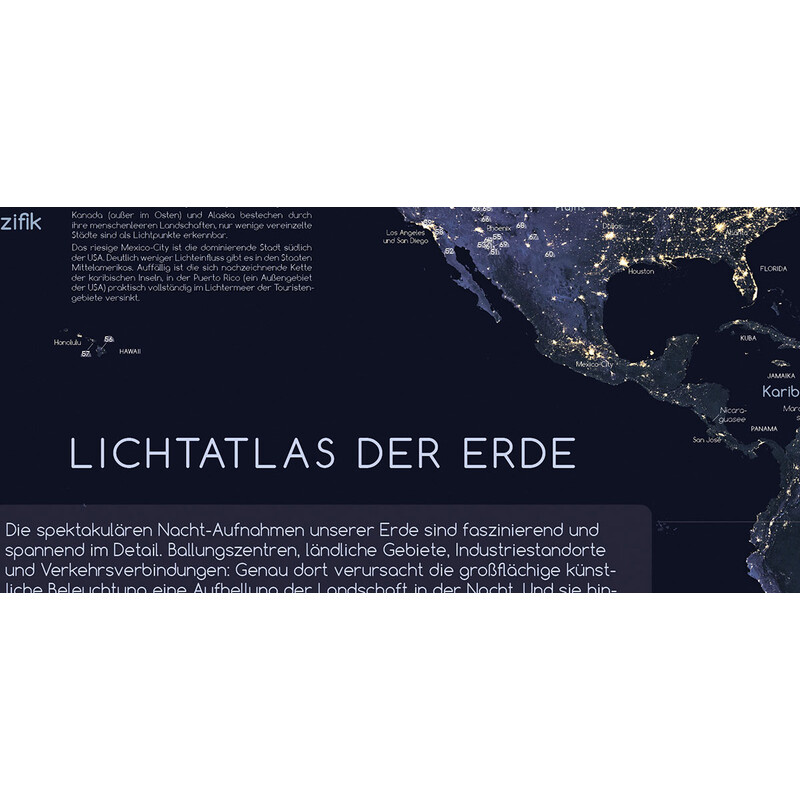 Affiche Astronomie-Verlag Die Erde bei Nacht und Sternwarten der Welt