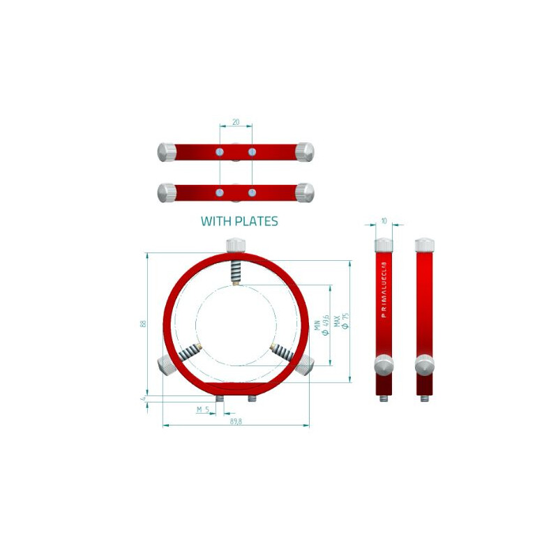 Colliers d'attache pour lunette de visée PrimaLuceLab PLUS 80mm