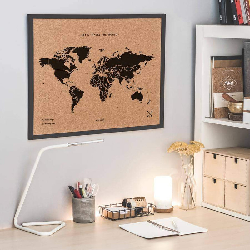 Mappemonde Miss Wood Woody Map Natural Cork XL black