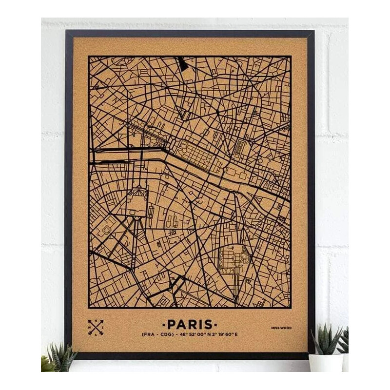 Carte régionale Miss Wood Woody Map Natural Paris XL Black