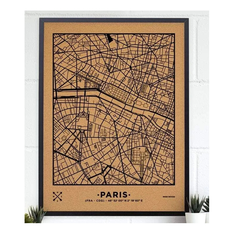 Miss Wood Regional-Karte Woody Map Natural Paris XL Black