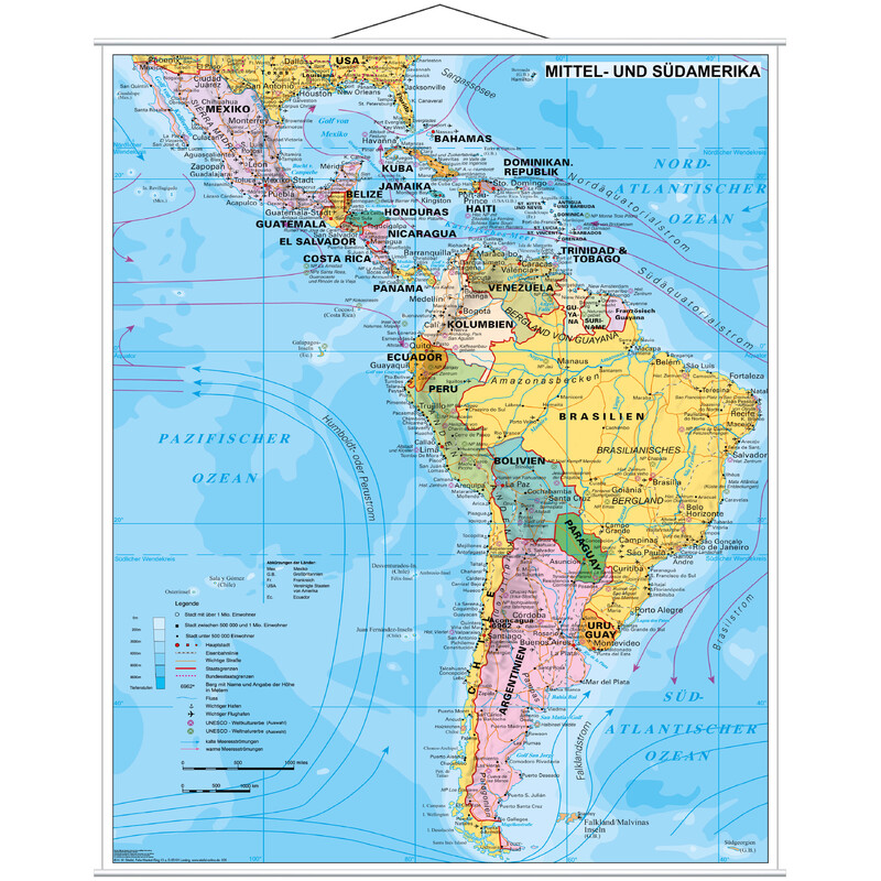 Carte des continents Stiefel Amérique du sud & centrale politique (97 x 119 cm)