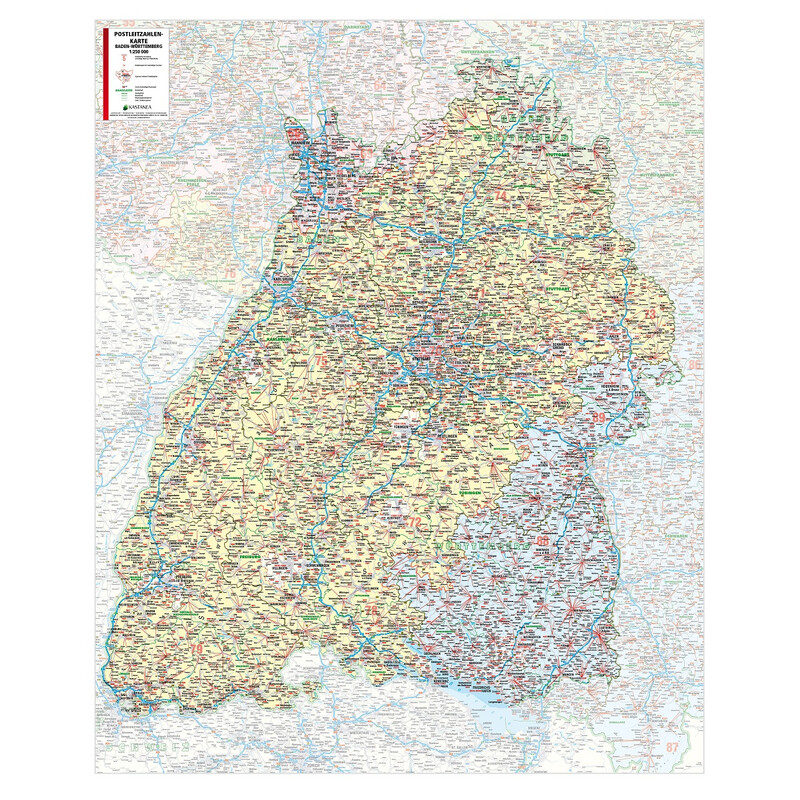 Carte régionale Kastanea Postleitzahlenkarte Baden-Württemberg (99 x 122 cm)