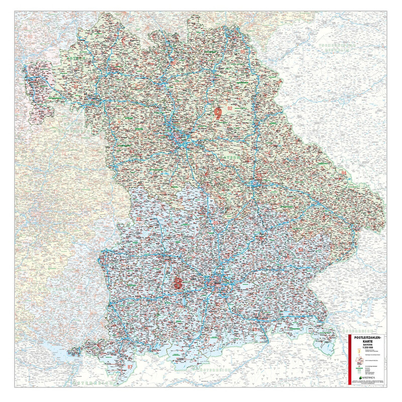 Carte régionale Kastanea Postleitzahlenkarte Bayern (110 x 112 cm)