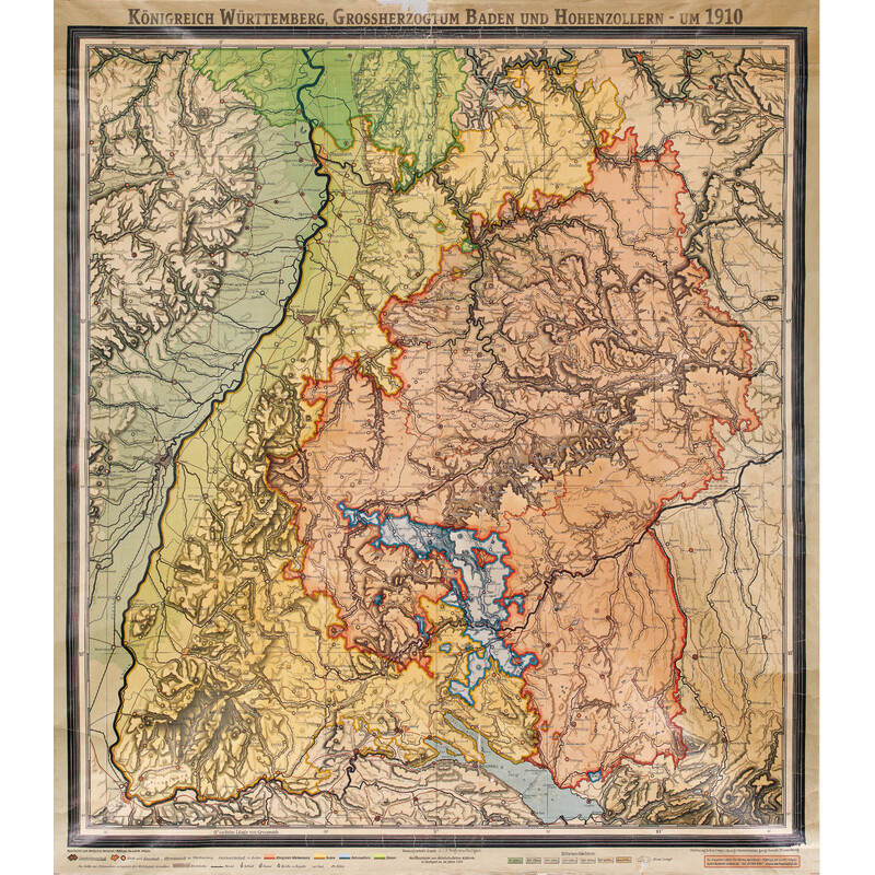 Carte régionale Kastanea Historische Baden-Württembergkarte von 1910 (85 x 96 cm)