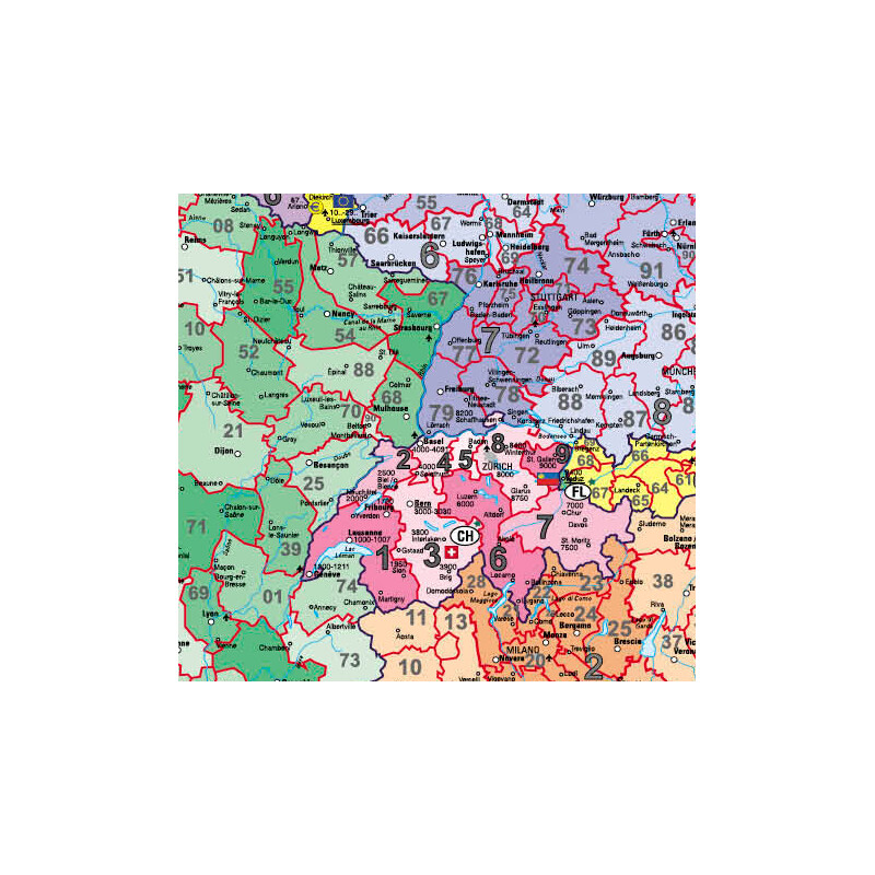 Carte des continents Stiefel Europe Code postal (97 x 119 cm)