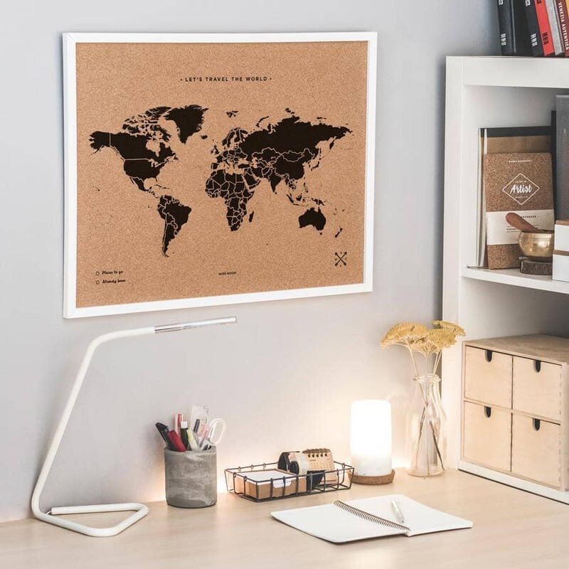 Mappemonde Miss Wood Woody Map Natural Cork L black