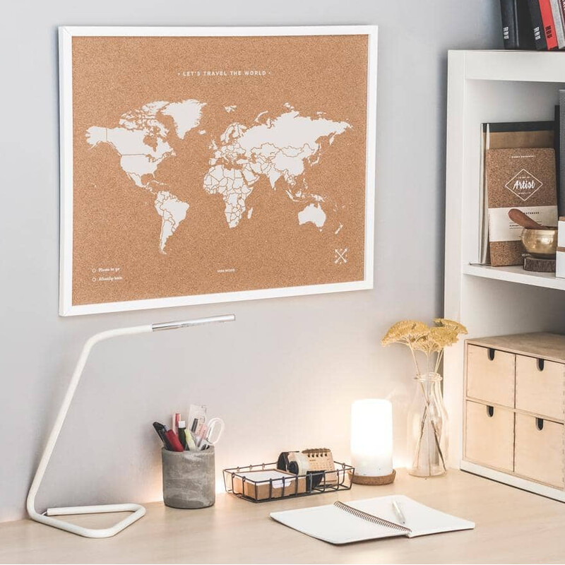 Mappemonde Miss Wood Woody Map Natural Cork L white