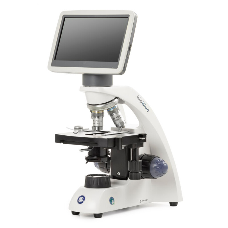 Euromex Mikroskop BioBlue, BB.4220-LCD, 7 inch LCD Bildschirm, SMP 4/10/S40x Objektiven, DIN, 40x - 400x, 10x/18, LED, 1W, Kreuztisch