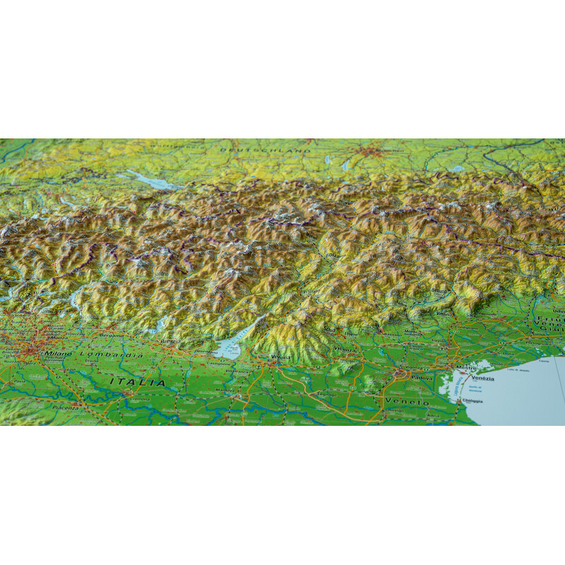 Georelief Regional-Karte Alpenbogen (77x57) 3D Reliefkarte mit Holzrahmen