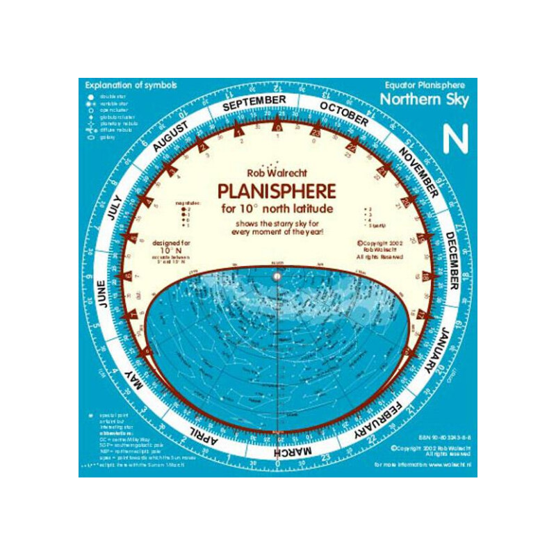 Carte du ciel Rob Walrecht Planisphere 10°N 25cm