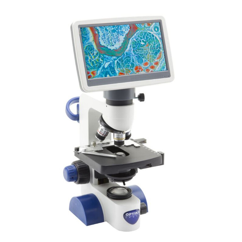 Microscope Optika B-62V, Écran, 7 pouces, DIN, achro, 40-400x, LED, 1W, Platine à chariot croisé, Condenseur d'Abbe