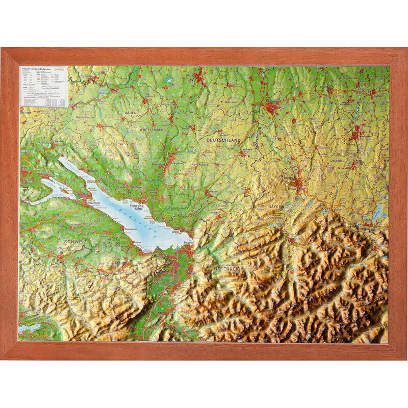 Georelief Carte Allgäu lac de Constance petit format, en relief 3D