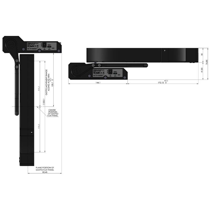 Masque Flatfield PrimaLuceLab GIOTTO 220 avec couvercle télescopique ALTO