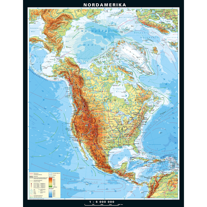 Carte des continents PONS Amérique du Nord physique (158 x 203 cm)