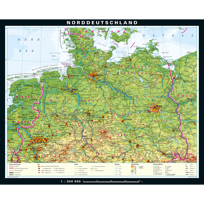 Carte régionale PONS Allemagne du Nord physique (243 x 197 cm)