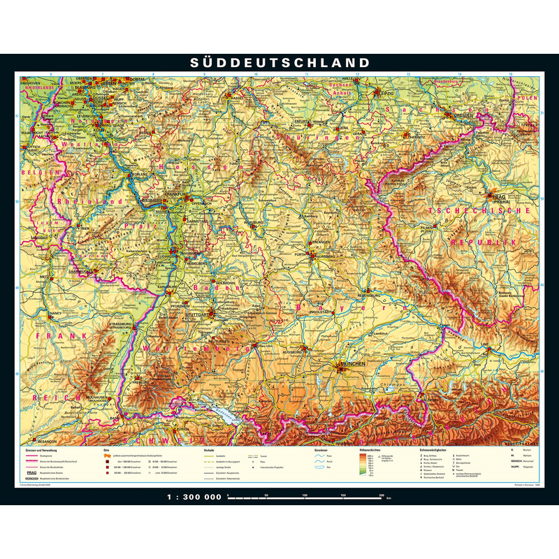 Carte régionale PONS Allemagne du Sud physique (243 x 197 cm)