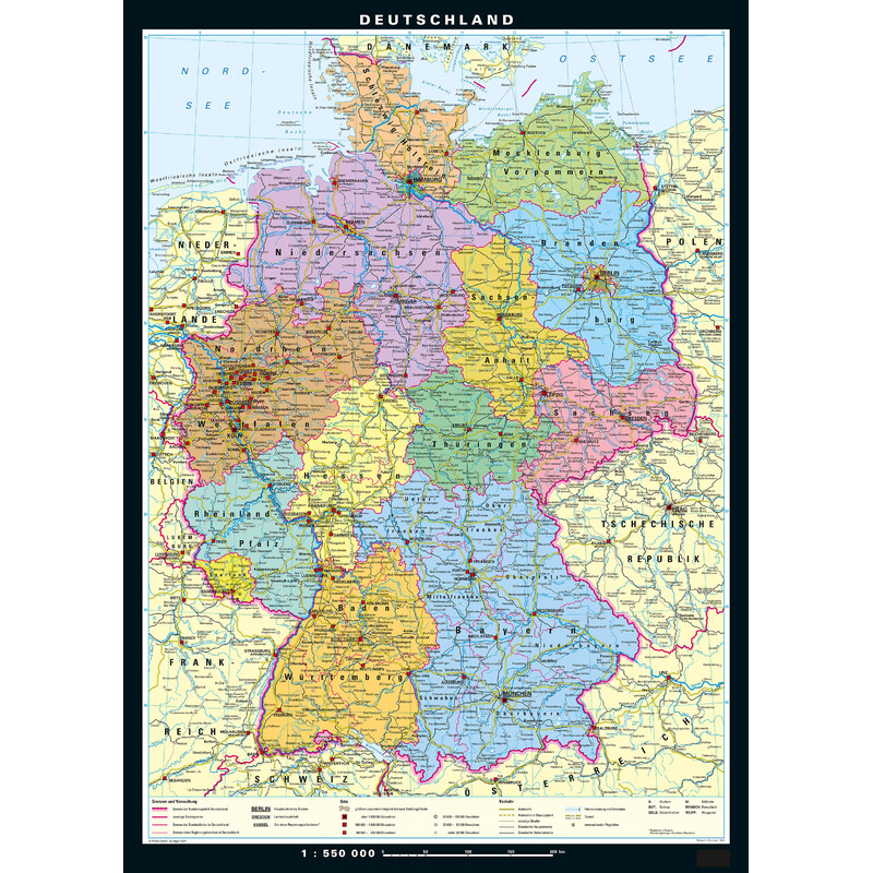 Carte géographique PONS Deutschland physisch und politisch (133 x 186 cm)