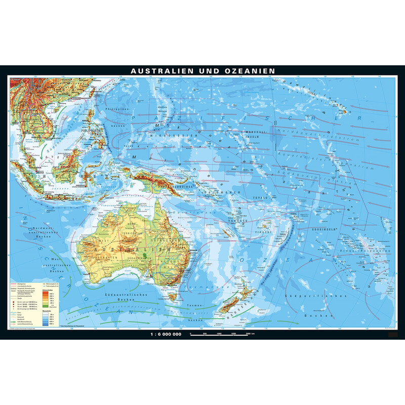 Carte régionale PONS Australie et Océanie physique (233 x 158 cm)