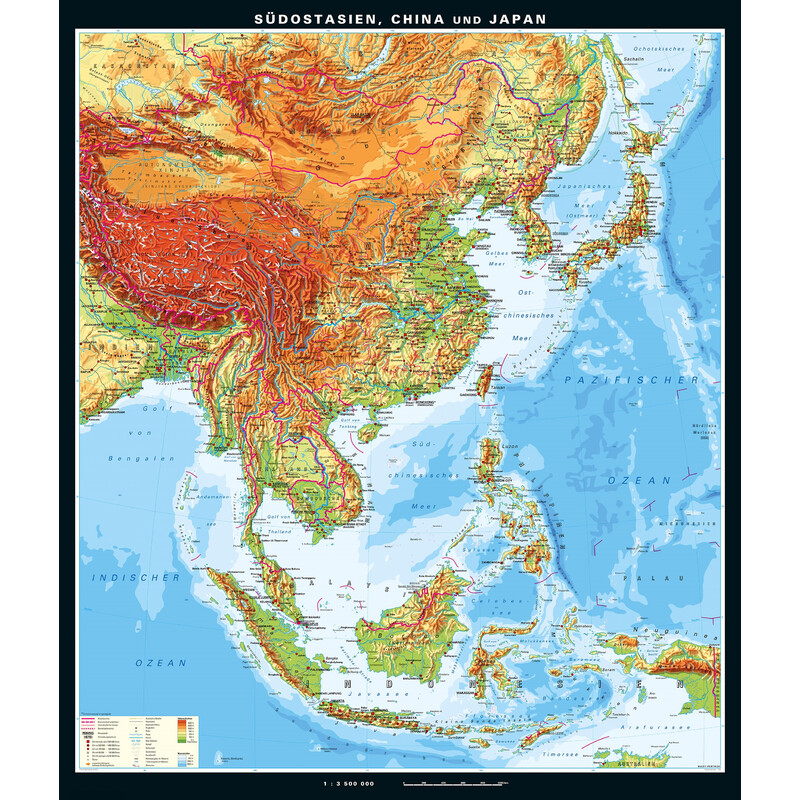 Carte régionale PONS Südostasien, China und Japan physisch (199 x 231 cm)
