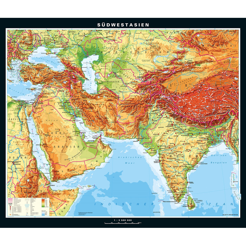 Carte régionale PONS Asie du Sud-Ouest physique (205 x 172 cm)