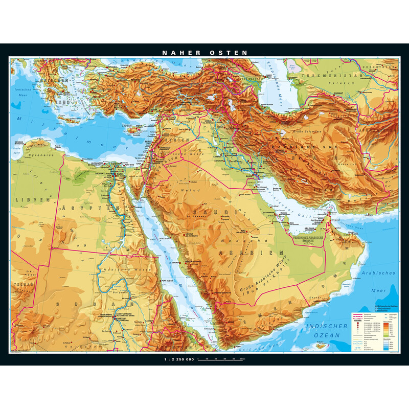 Carte régionale PONS Moyen-Orient physique (203 x 158 cm)