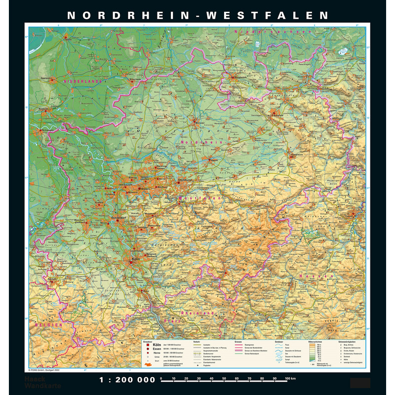 PONS Regional-Karte Nordrhein-Westfalen physisch/politisch (148 x 155 cm)