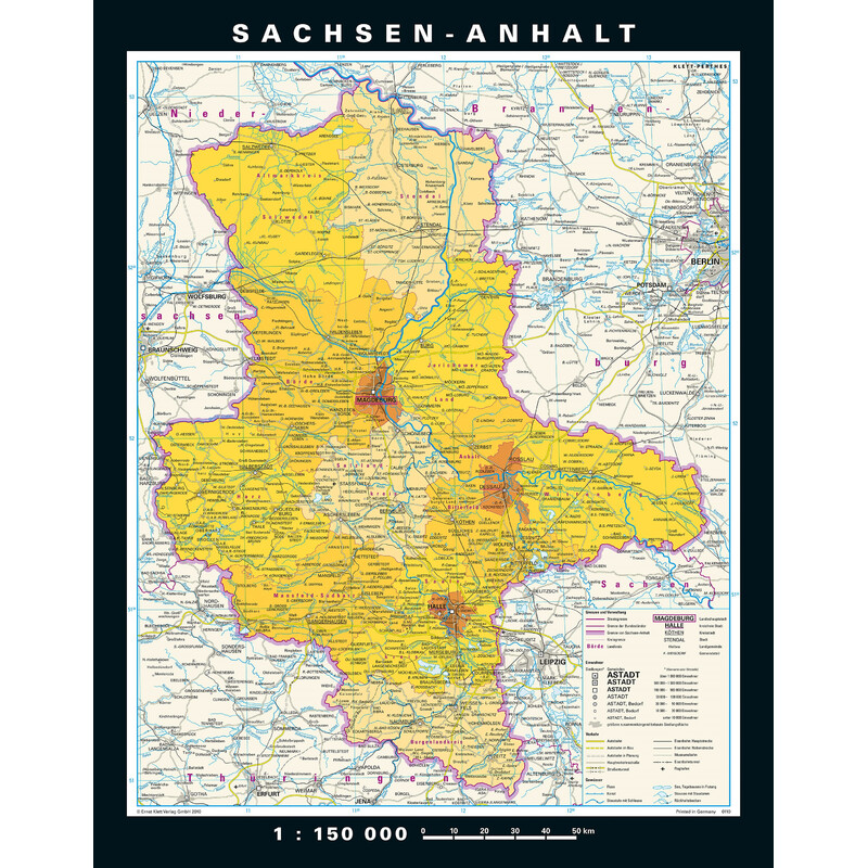 Carte régionale PONS Saxe-Anhalt physique/politique (148 x 188 cm)
