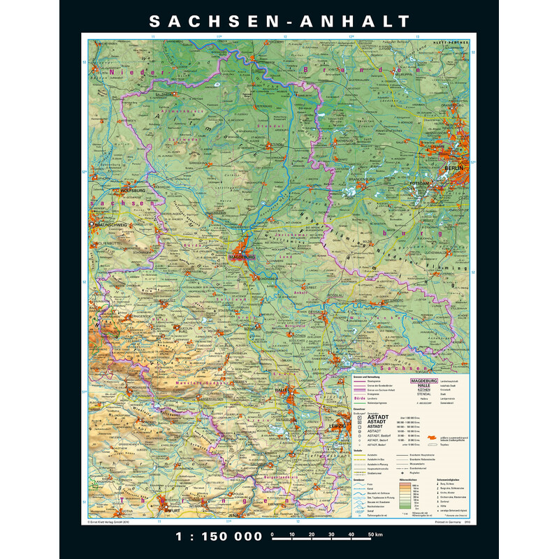 Carte régionale PONS Sachsen-Anhalt physisch/politisch (148 x 188 cm)