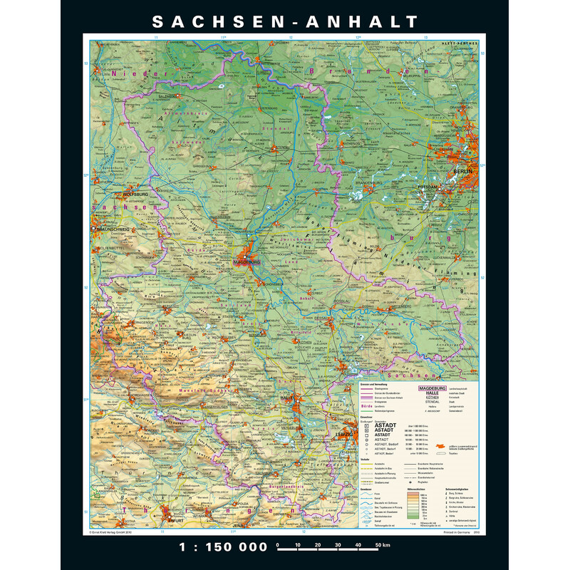 Carte régionale PONS Saxe-Anhalt physique/politique (148 x 188 cm)