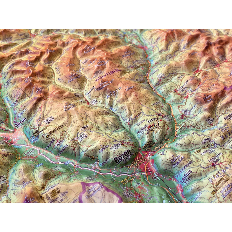 Carte régionale Georelief Tirol (78 x 58 cm) 3D Reliefkarte mit Holzrahmen