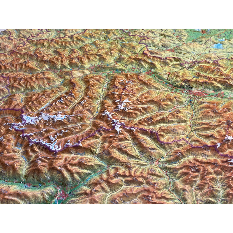 Carte régionale Georelief Tirol (78 x 58 cm) 3D Reliefkarte mit Holzrahmen