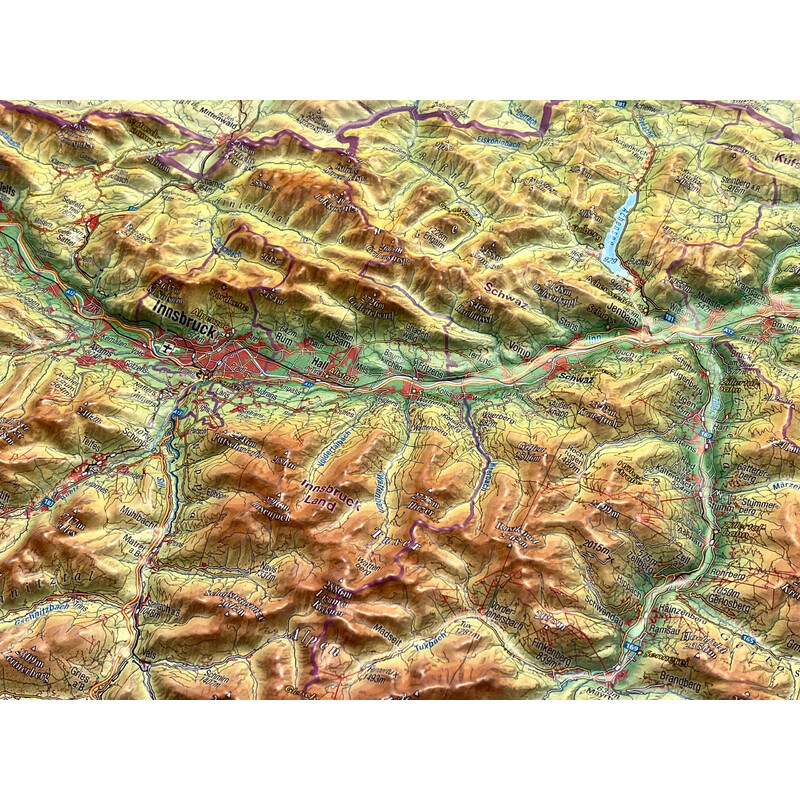 Georelief Regional-Karte Tirol (77 x 57 cm) 3D Reliefkarte mit Alu-Rahmen