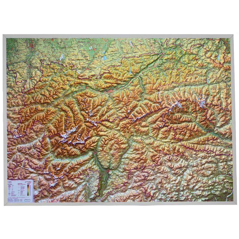 Georelief Carte en relief 3D du Tyrol (77 x 57 cm) avec cadre en aluminium
