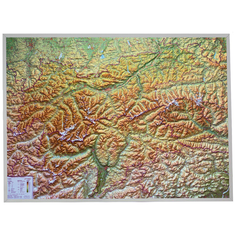 Georelief Regional-Karte Tirol (77 x 57 cm) 3D Reliefkarte mit Alu-Rahmen