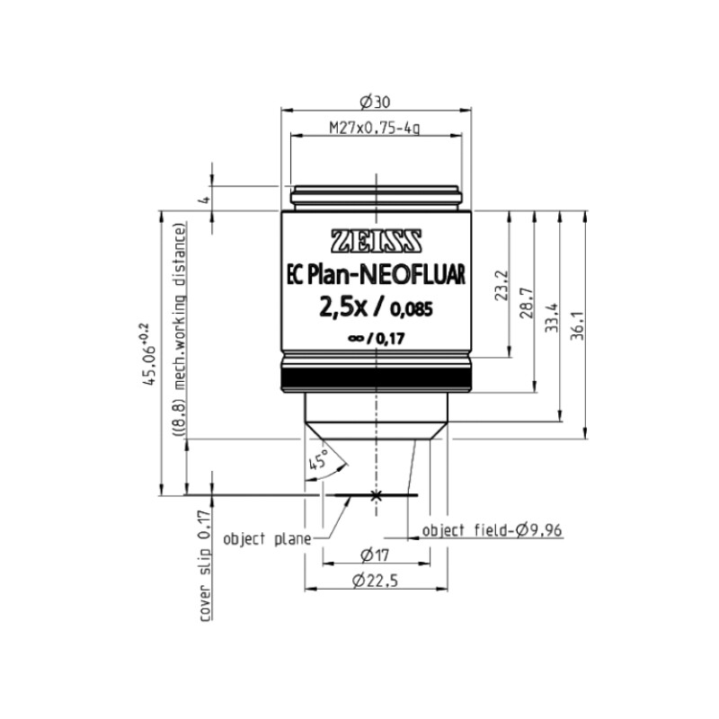 ZEISS Objectif EC Plan-Neofluar, 2,5x/0,085 wd=8,8mm