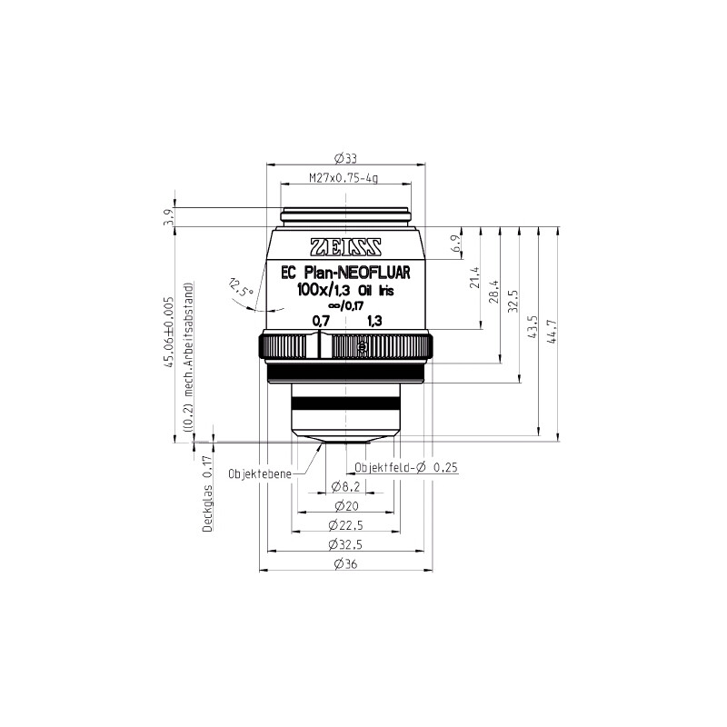 ZEISS Objektiv EC Plan-Neofluar, Iris, 100x/1,30 Oil,  wd=0,20mm