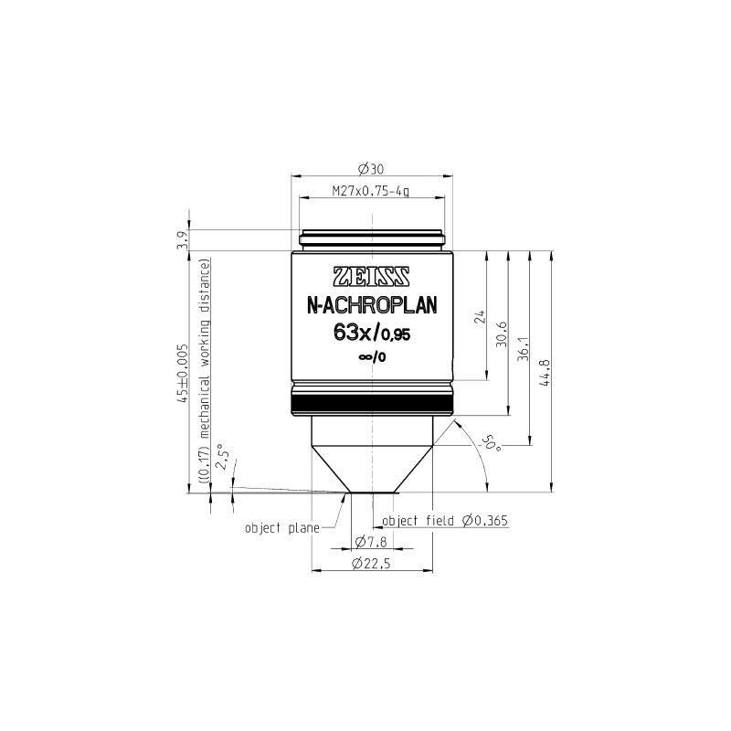 ZEISS Objectif N-Achroplan 63x/0,95 D=0 wd=0,17mm