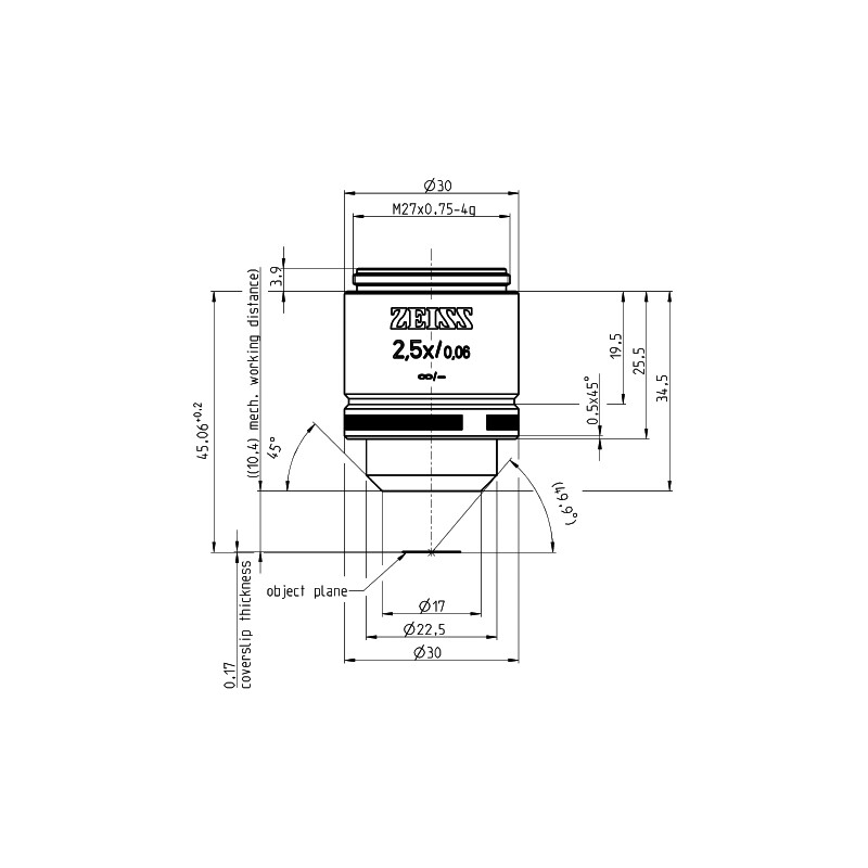 ZEISS Objectif Plan A 2,5x/0,06 wd=10,4mm