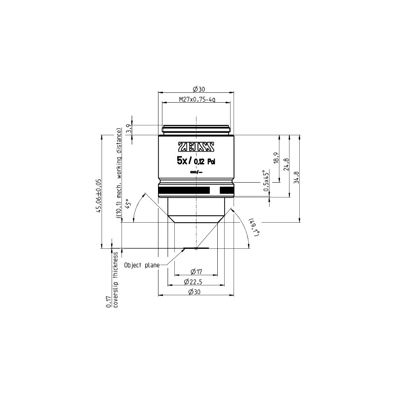 ZEISS Objectif Plan A 5x/0,12 pôle wd=10,1mm