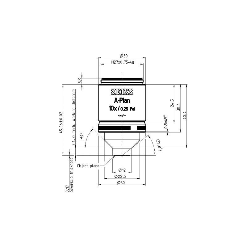 ZEISS Objectif A-Plan 10x/0,25 pôle wd=4,5mm