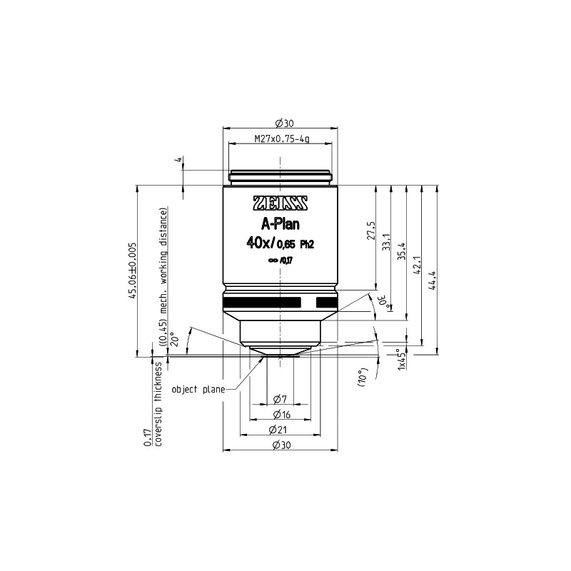 ZEISS Objectif Plan A 40x/0,65 Ph2 wd=a=0,45mm